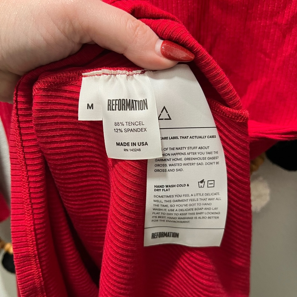 Reformation Red Ribbed Mini Dress - Picture 4 of 5